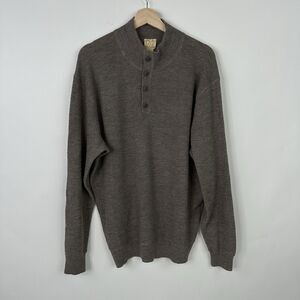 Jos A Bank Sweater Henley Waffle Knit XL Brown Wool Blend Lightweight Retro Mens